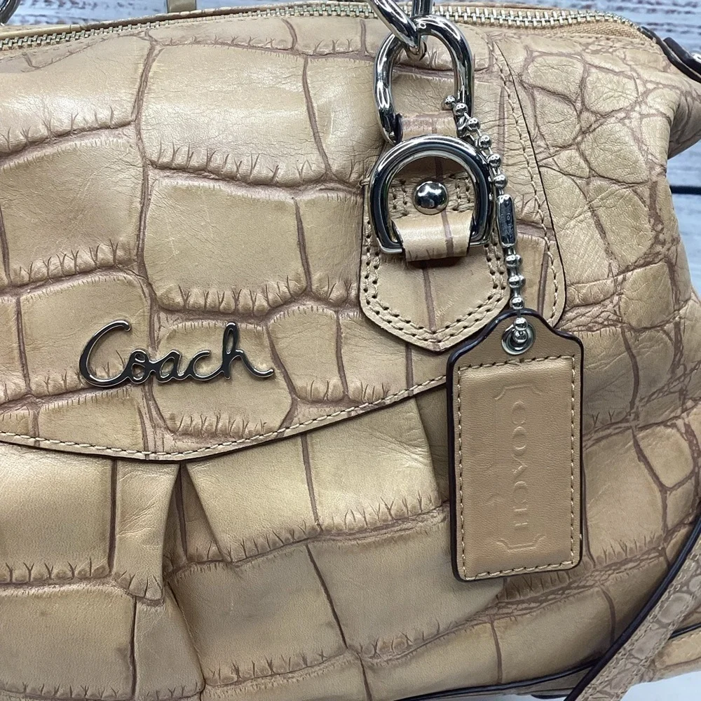 RARE COACH ASHLEY SATCHEL FAUX CROC TAN CAMEL HAND SHOULDER BAG FALL RETIRED GUC